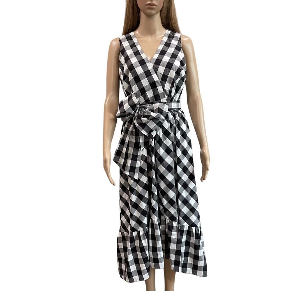 J. Crew Gingham Faux Wrap Dress 4 EUC